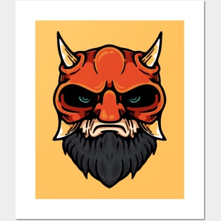 Bearded Man With Oni Mask Posters and Art